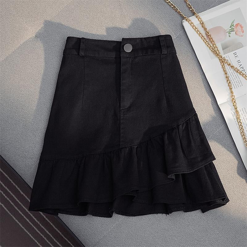 Professional Women's Elastic Waist Mid-Length Stitching Solid Skirt - Polyester A-Line (White/Yellow, S-L, Japanese Korean Casual)