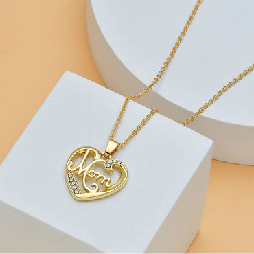 Fête des mères maman coeur forme avec diamant lettre collier pour femmes bijoux fins femmes accessoires bijoux de mode