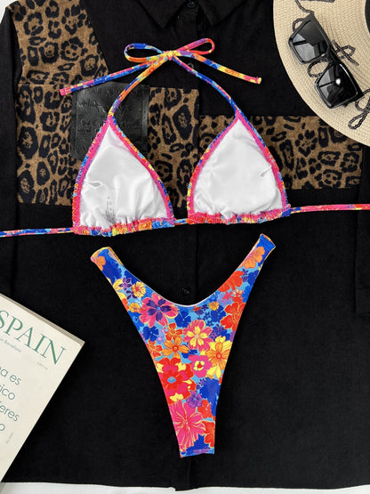 Women's Creative Split Printed Lace-up Sexy Bikini Swimsuit