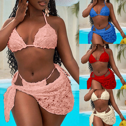 New Bikini Flower Three-piece Set Sexy Lace-up