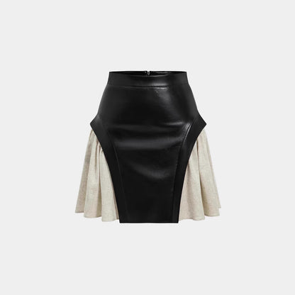 Professional New High Waist PU Stitching Patchwork Skirt - Polyester Construction (Black, S-XXL, Temperament Commute)