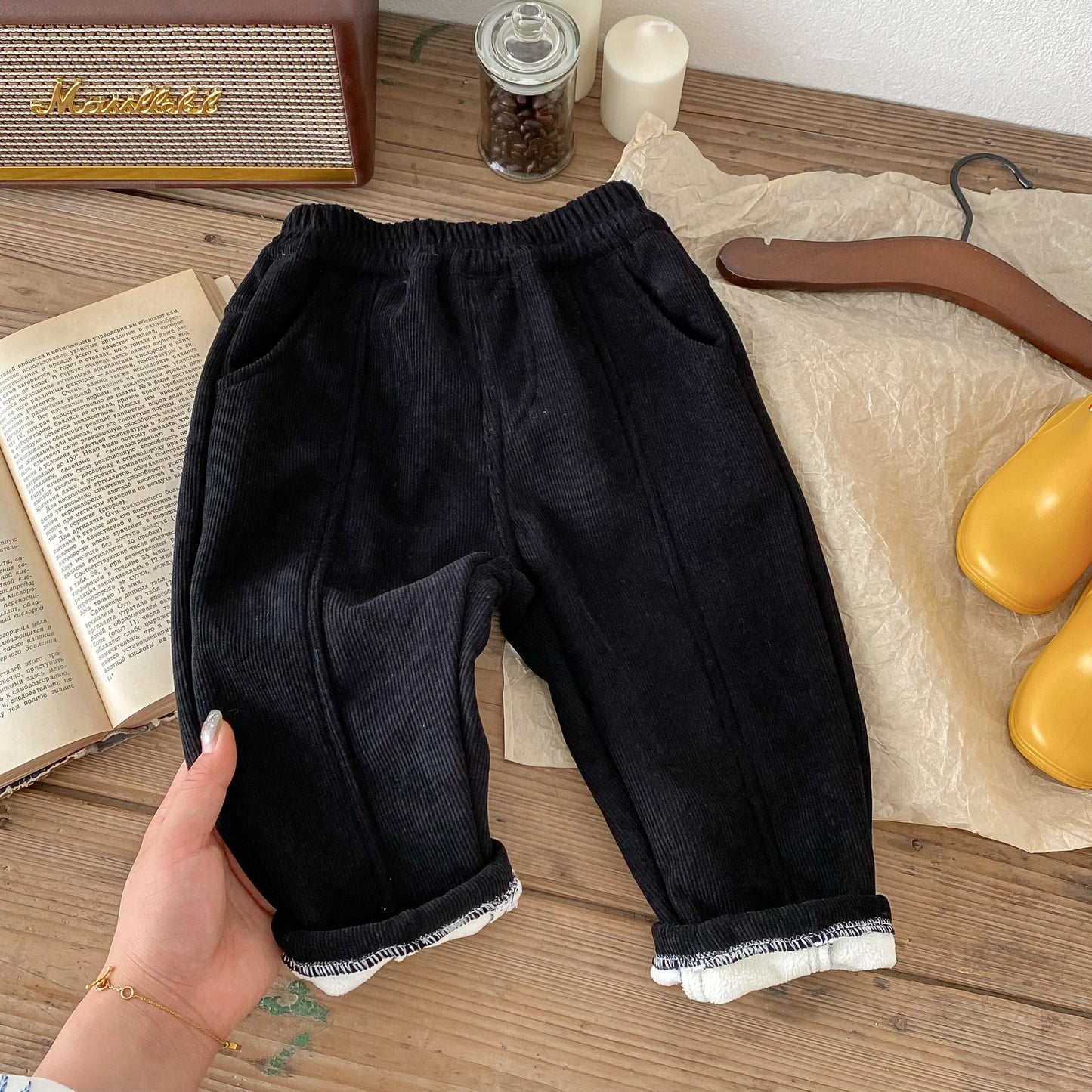 Children Leisure Corduroy Fleece Padded Pants