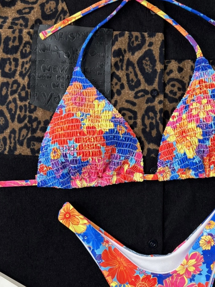 Women's Creative Split Printed Lace-up Sexy Bikini Swimsuit