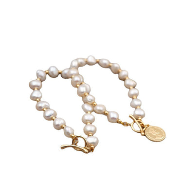 Bracelet de perles d'eau douce pour femme, or véritable 14 carats