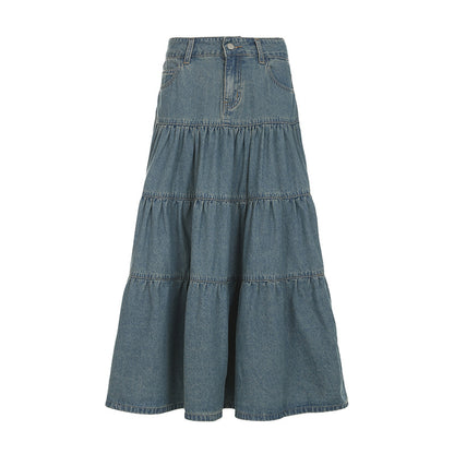 Holiday Fashion: Low Waist Denim Skirt - Cotton Flounced (Blue, S-L, Street Hipster)