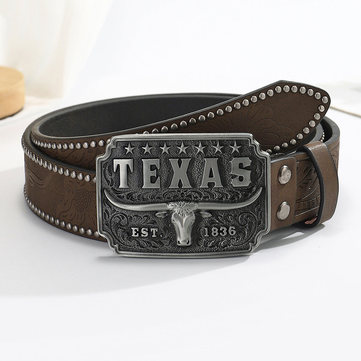 Men's American Retro Cow Head Buckle Western Denim Belt - Authentic Heritage