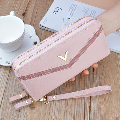 Nouveau Portefeuille femme longue Double fermeture éclair pochette