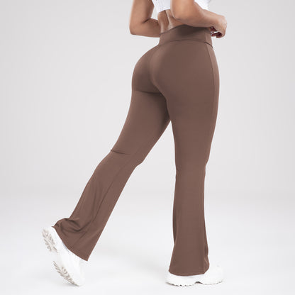 Taille croisée poche latérale loisirs sport pantalon à fond cloche pantalon de Yoga coupe ajustée femmes