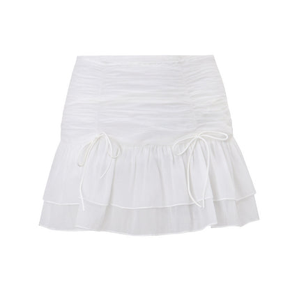 Professional Women's Sweet Girl Pleated Lace-Up Mesh Slimming Skirt - Stitching Design (Breathable Comfort, Versatile Occasions)