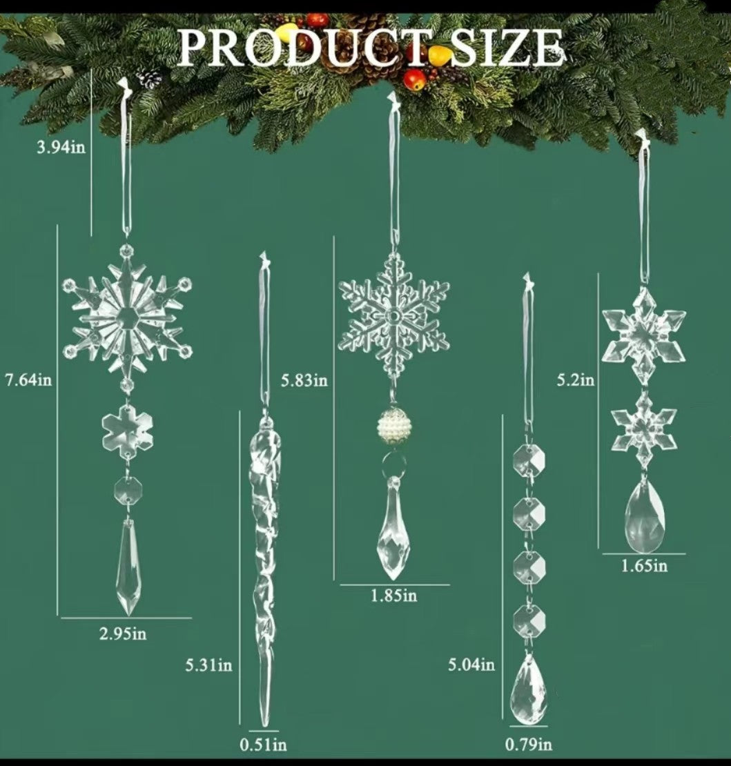 Pendentifs suspendus pour arbre de noël, 10 pièces, bande de glace en acrylique, plafond de neige, ornements de noël, décoration de nouvel an, décoration de maison