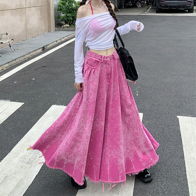 Peach Washed Denim Dopamine Dress