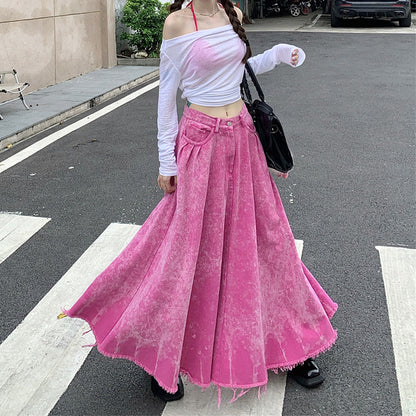 Peach Washed Denim Dopamine Dress