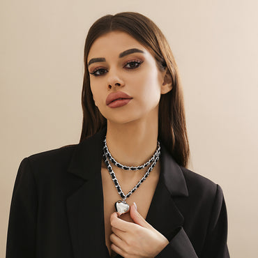 Big Love – collier Design à chaînes Double couche pour femmes, Style Punk de rue, bijoux à la mode