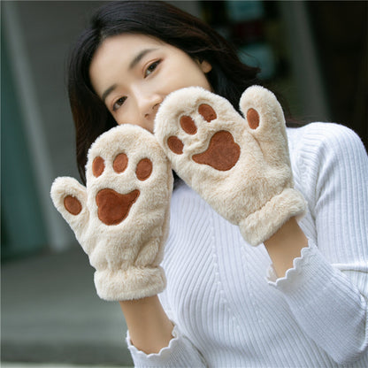 Cat's Paw Cute Plush Thickened Winter Women's Gloves