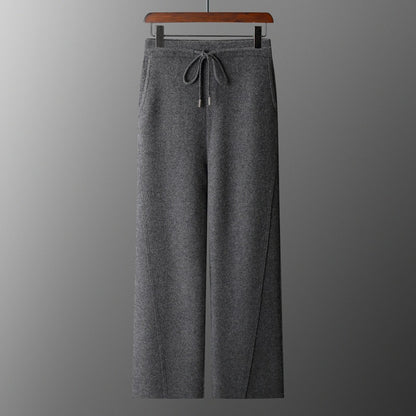 Men's Solid Color Wool Lace-up Wide-leg Pants