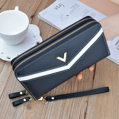 Nouveau Portefeuille femme longue Double fermeture éclair pochette