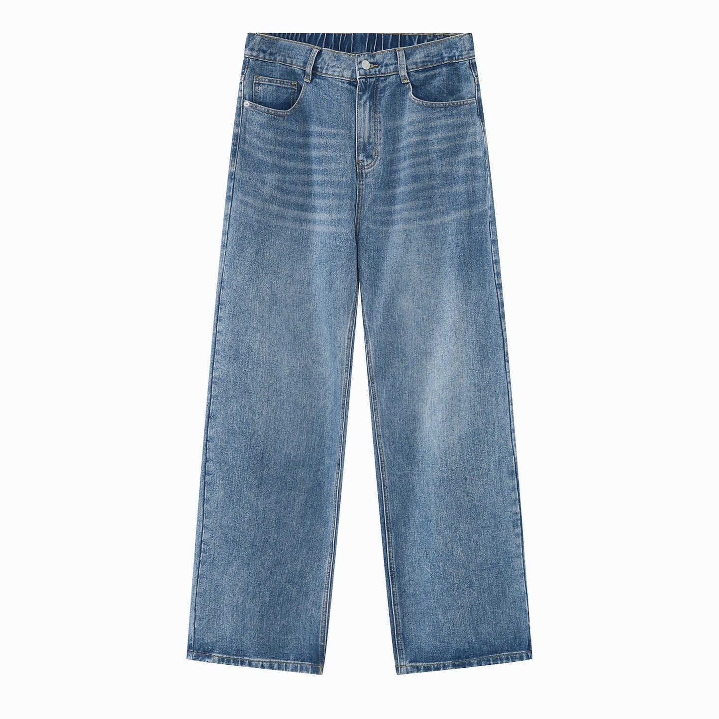 Korean Style Retro Half Elastic Waist Loose Straight Jeans Men's American Style
