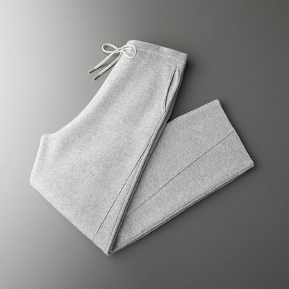 Men's Solid Color Wool Lace-up Wide-leg Pants