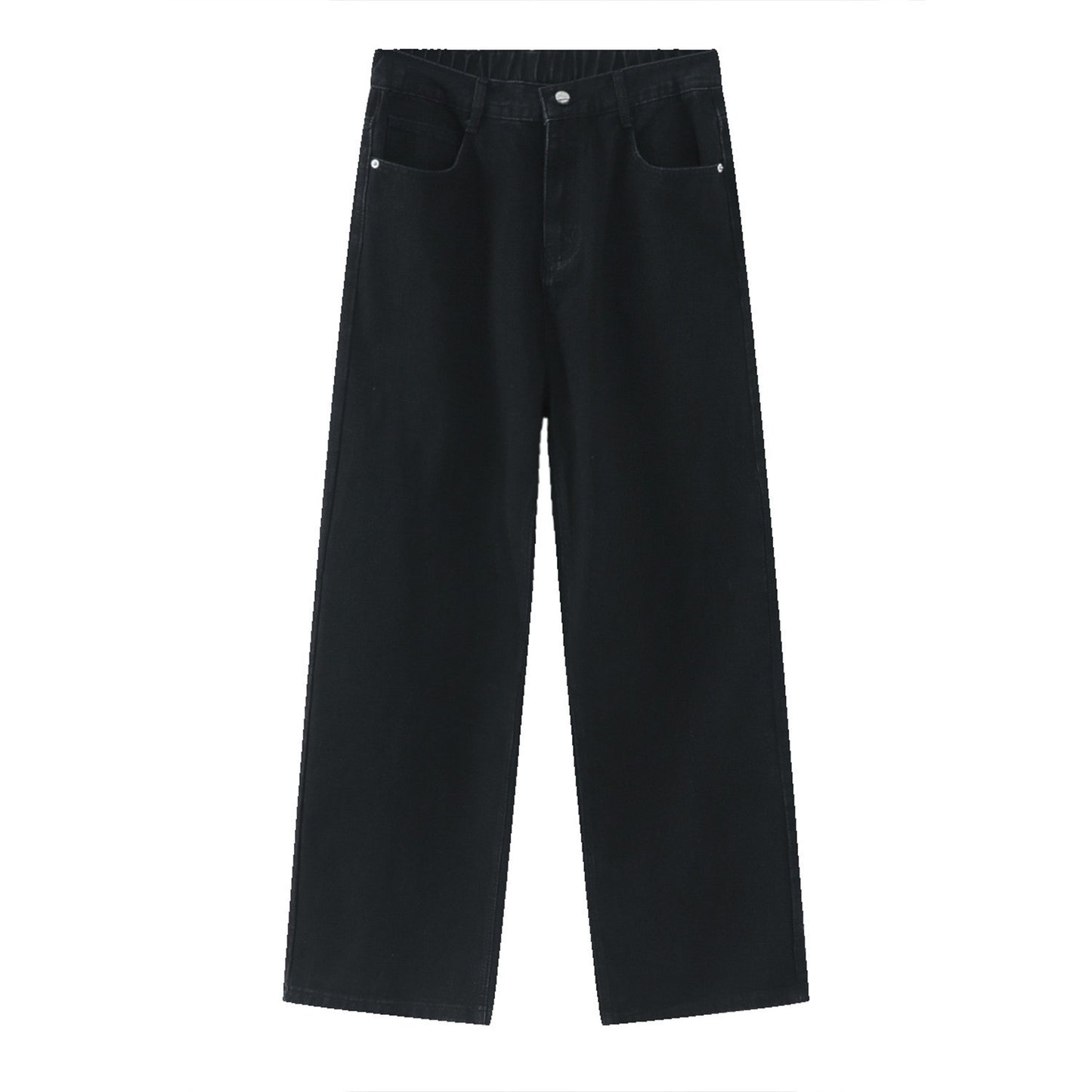 Korean Style Retro Half Elastic Waist Loose Straight Jeans Men's American Style
