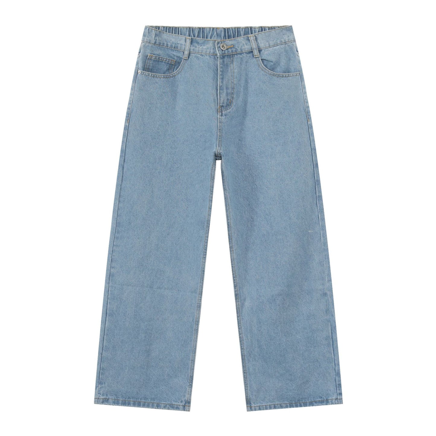 Korean Style Retro Half Elastic Waist Loose Straight Jeans Men's American Style