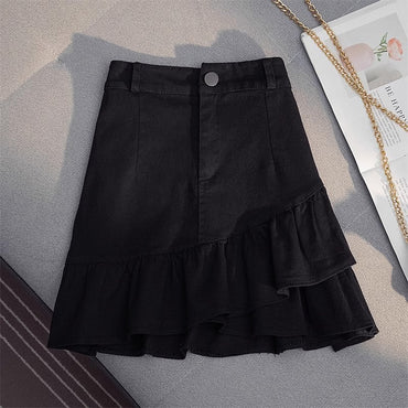 Professional Women's Elastic Waist Mid-Length Stitching Solid Skirt - Polyester A-Line (White/Yellow, S-L, Japanese Korean Casual)