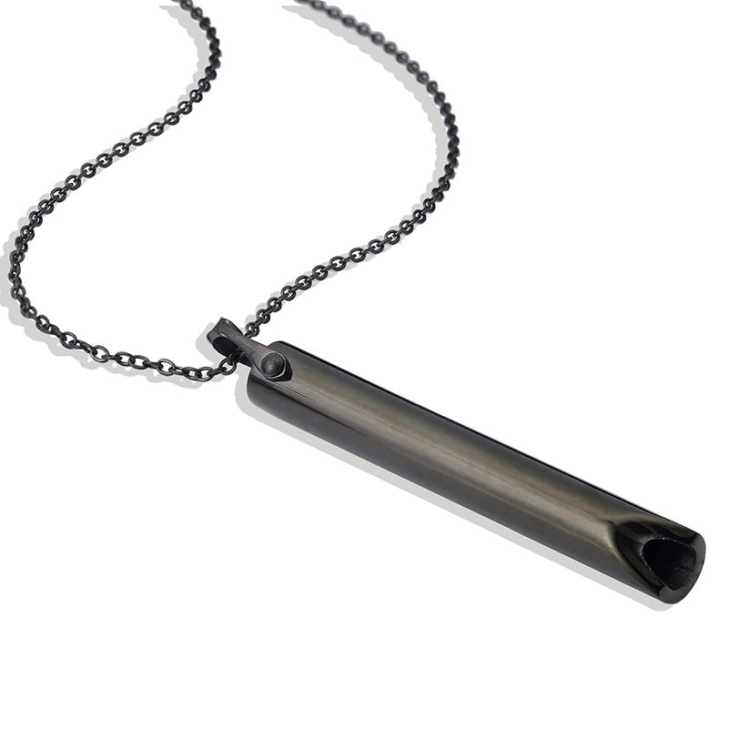 Titanium Steel Whistle Meditation Samma-sati Andning Dekompression Ångest Yoga Rostfritt stål hänge halsband