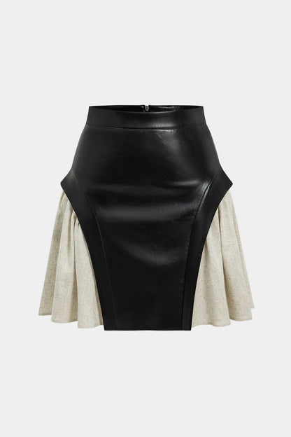 Professional New High Waist PU Stitching Patchwork Skirt - Polyester Construction (Black, S-XXL, Temperament Commute)