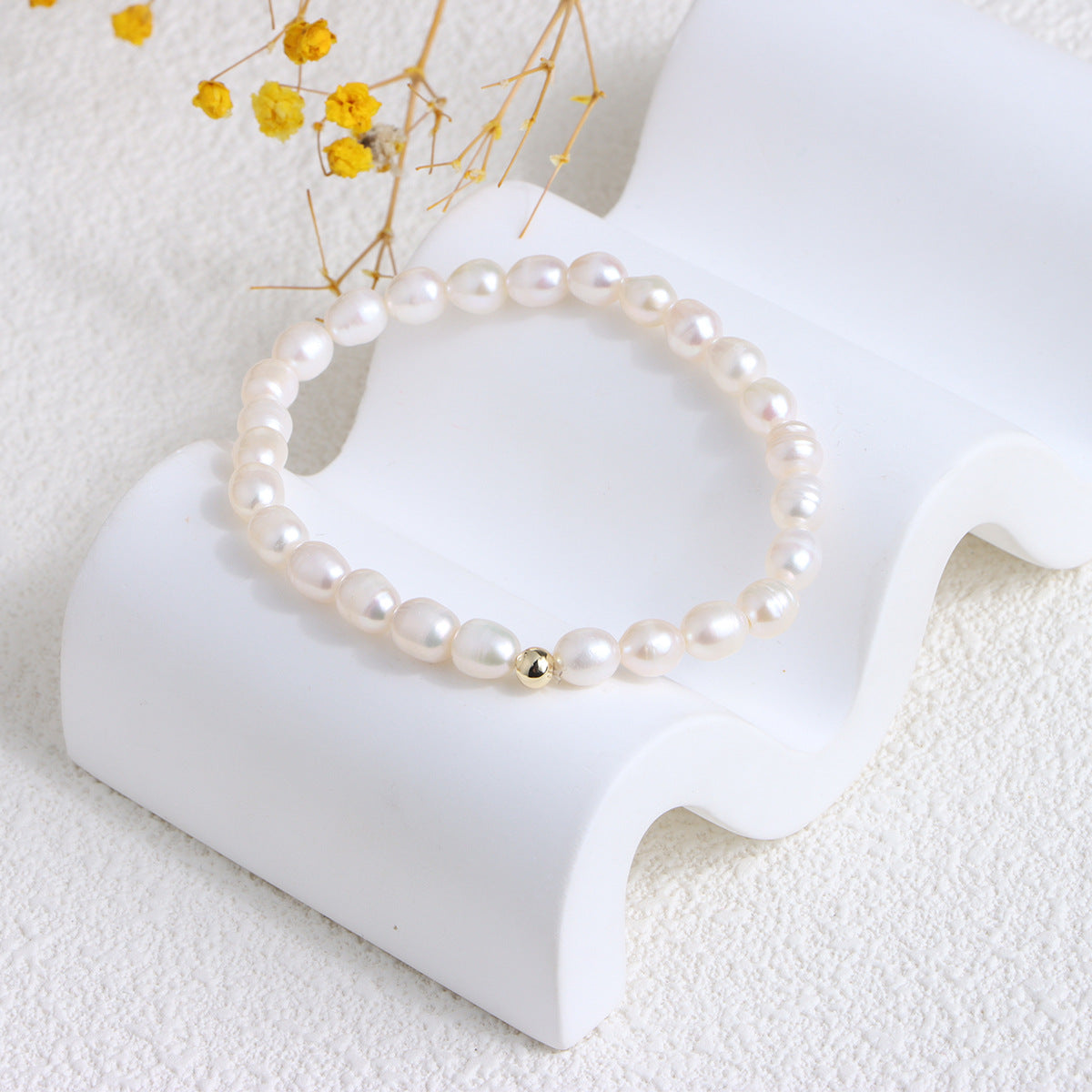 Bracelet de perles d'eau douce pour femme, or véritable 14 carats