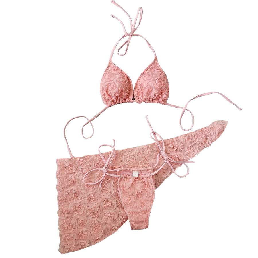New Bikini Flower Three-piece Set Sexy Lace-up
