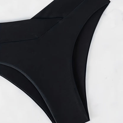 Women's Sexy Backless Lace Up Black Deep V Push Up Bikini