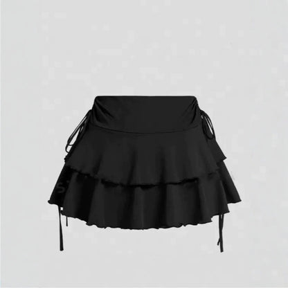 Professional Retro Irregular Pleated Skirt - Polyester Construction (Black, XS-L, Lace-Up Design)