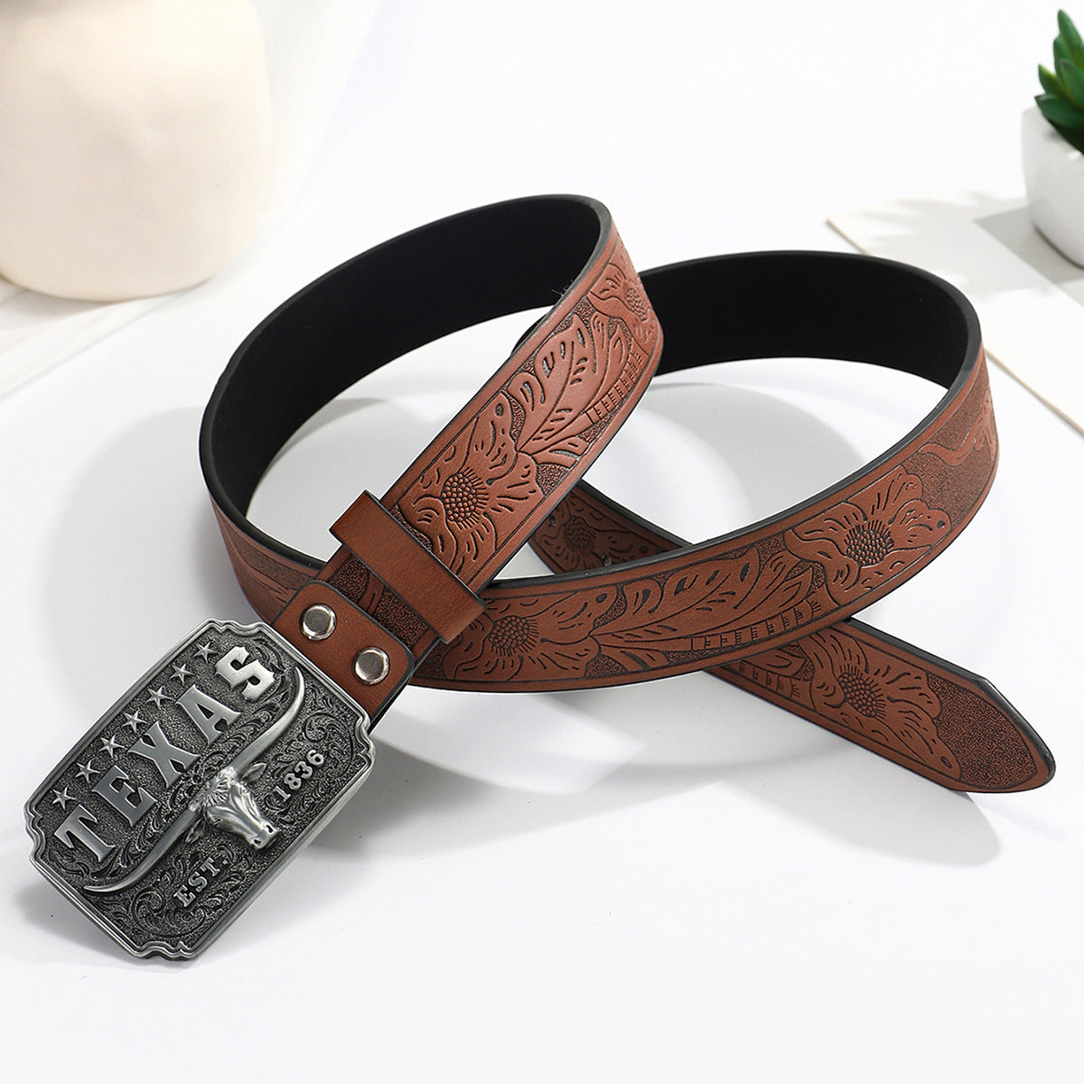 Men's American Retro Cow Head Buckle Western Denim Belt - Authentic Heritage