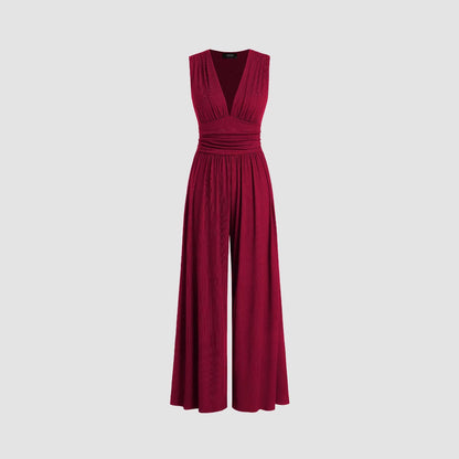 Stickad jumpsuit i enfärgad, lös ärmlös för kvinnor