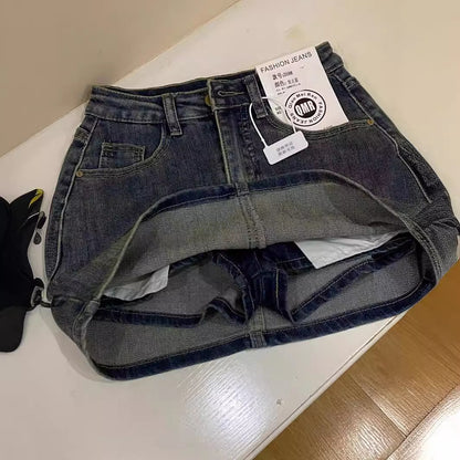 Retro Blue High Waist Slimming Denim Skirt For Women