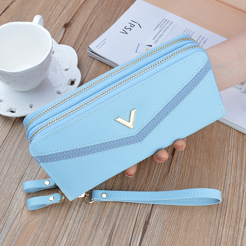 Nouveau Portefeuille femme longue Double fermeture éclair pochette