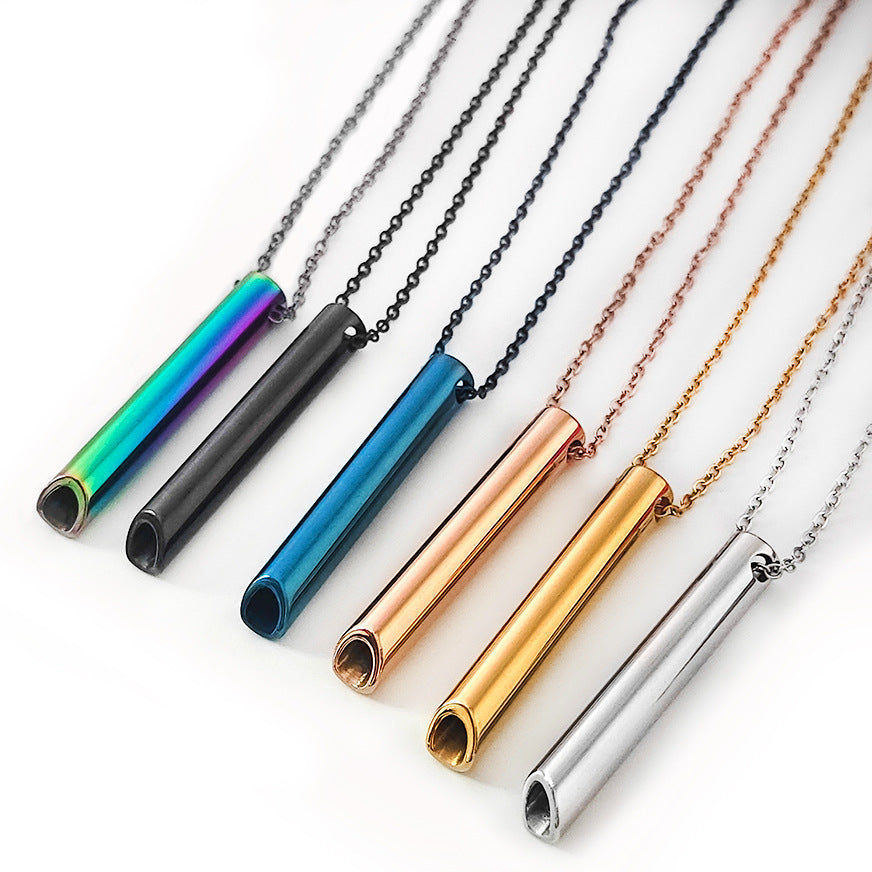 Titanium Steel Whistle Meditation Samma-sati Breathing Decompression Anxiety Yoga Stainless Steel Pendant Necklace