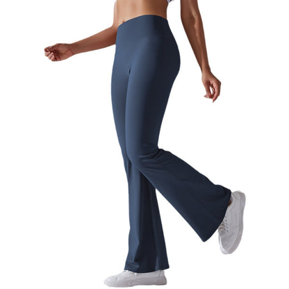 Women's Fashion High Waist Non-embarrassing Line Nylon Brushed Hip Lifting Bell-bottom Pants