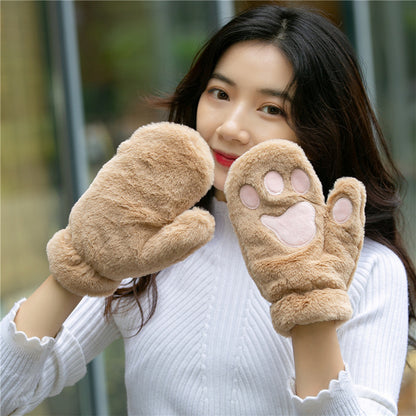 Cat's Paw Cute Plush Thickened Winter Women's Gloves