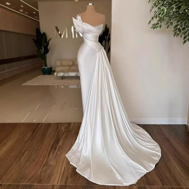 White Graceful Satin Wedding Dress - Simple & Lightweight