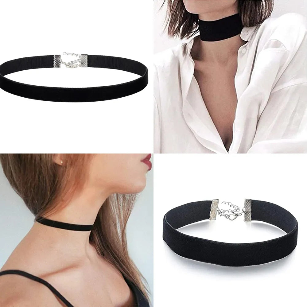 Collier ras du cou en velours noir pour femmes, chaîne de cou gothique, accessoires de bijoux esthétiques, produits tendance