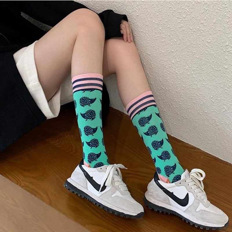 Mode coloré automne hiver bas femmes chaussettes plante hérisson Slothsi coton chaussettes personnalité droite chaussettes à la mode