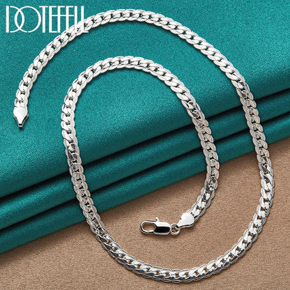 DOTEFFIL 925 argent Sterling 6mm chaîne latérale 16/18/20/22/24 pouces collier pour femme hommes mode mariage fiançailles bijoux cadeau