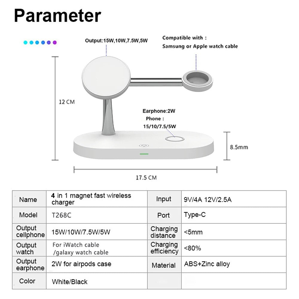 3 in 1 Wireless Charger Stand For iPhone 15 14 13 12 Pro magsafe Charger fast Charging Station for Samsung or Apple Watch Cable