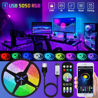 USB 1-30M Led Strip Lights RGB 5050 Bluetooth APP Kontroll Luces Led Flexibel Diode Dekoration För Vardagsrum Lampa Band