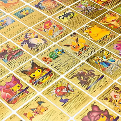 Pokemon 55 PCS Gold Cards Packs Vmax DX GX Rare Golden Cards, TCG Deck Box Gold Foil Card Assorted Cards for Kids Birthday Party