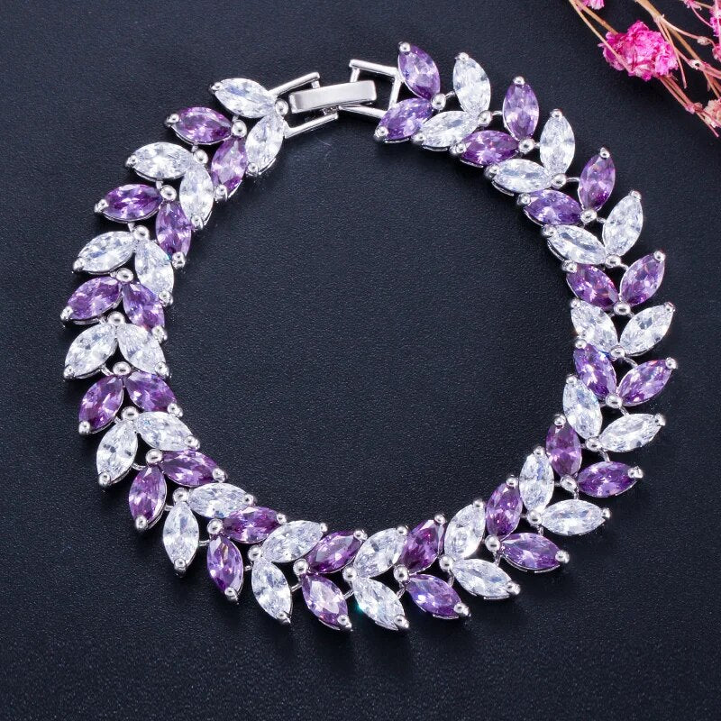 Cubic Zircon Leaf Shape  Bracelet for Women