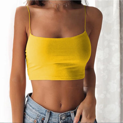 Women Summer Camisole Crop Tops Sleeveless Slim Sling T-shirt Black White Bottoming Tanks Bra Underwear Vest Tops