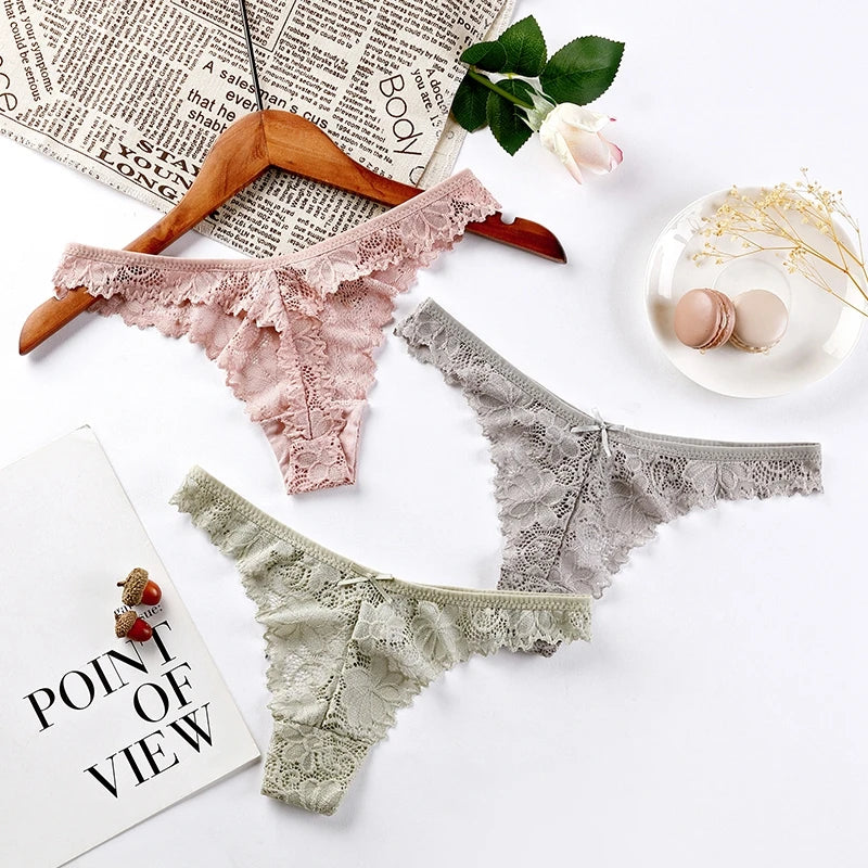 3 Pcs Woman Panties Sexy Lace Thong Underwear Lingerie Female T-back Temptation Low Waist Women Transparent G String