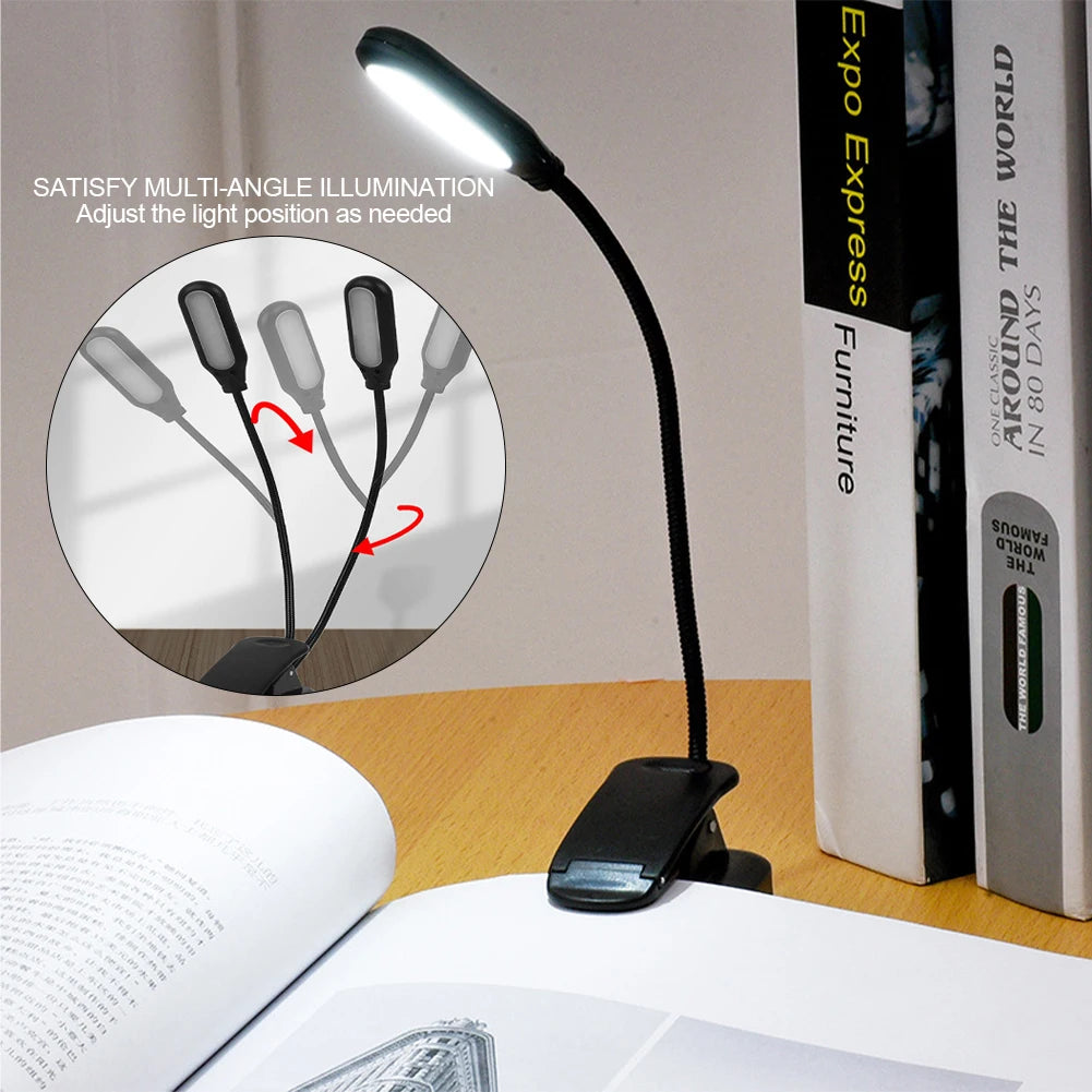 LED Ögonskydd Bok Nattljus Justerbar Mini Clip-On Study Skrivbordslampa Batteridriven Flexibel för resor i sovrummet