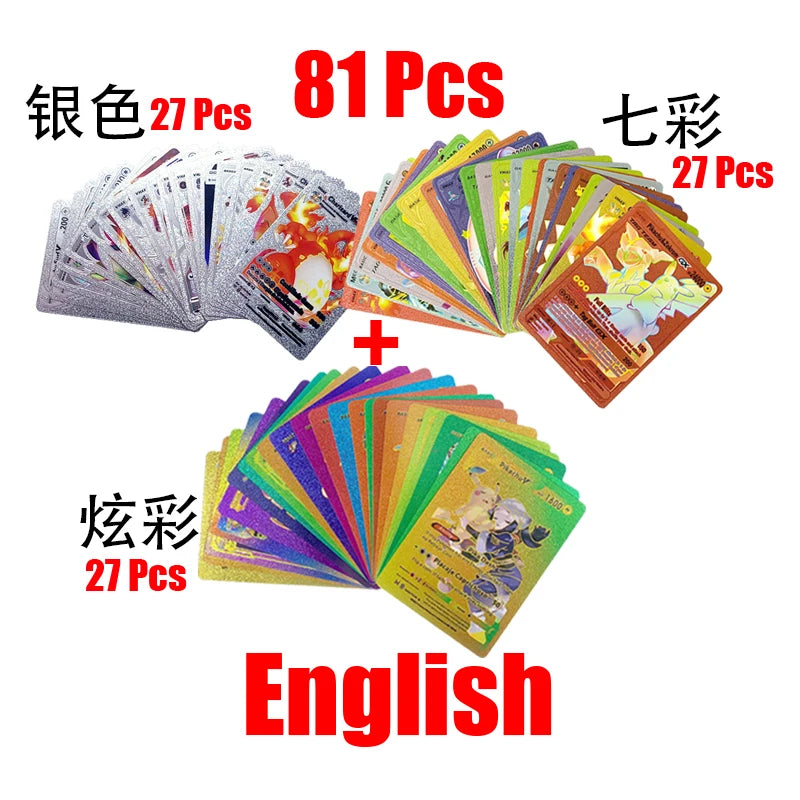 Pokemon Rainbow Cards Gold Silver Vmax GX Card Collection Battle Trainer Card Spanish English French Child Toys Christmas Gifts